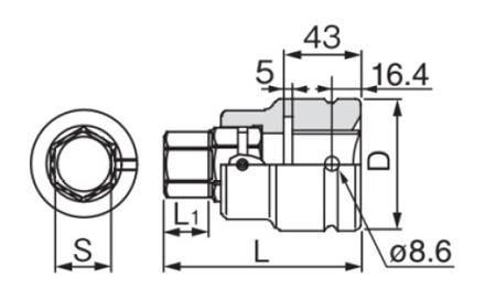 Hexagon Impact Socket (Square Drive 38.1 mm / Replacement Type) 