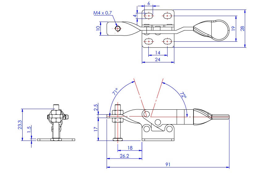 Toggle Clamp - Horizontal - Fixed-Main-Axis Arm (Flange Base) GH-20100 