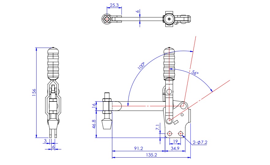 Toggle Clamp - Vertical-Handled - Long Solid Arm (Straight Base) GH-12147 