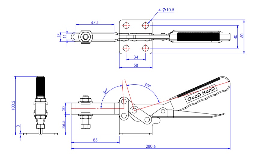 Toggle Clamp - Horizontal - U-Shaped Arm (Flange Base) GH-21385 
