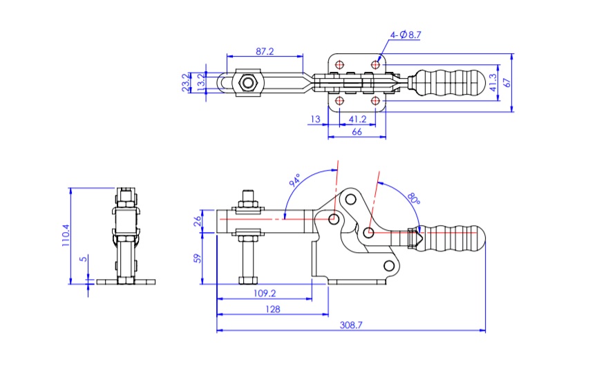 Toggle Clamp - Horizontal - U-Shaped Arm (Flange Base) GH-24502-B 