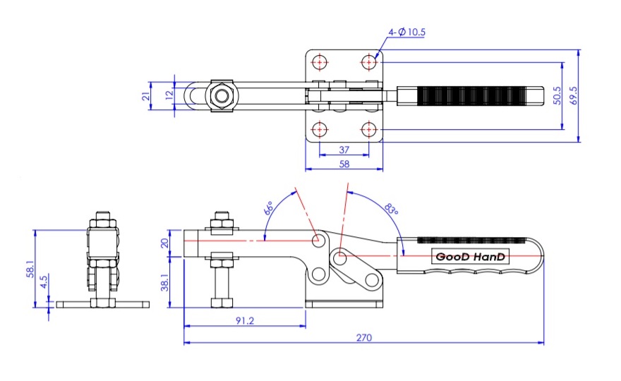 Toggle Clamp - Horizontal - U-Shaped Arm (Flange Base) GH-21384 