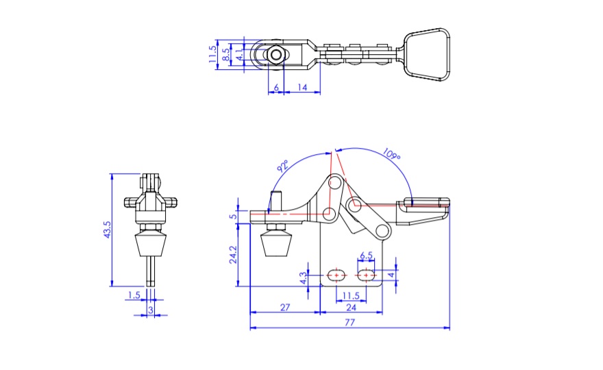 U-Shaped Arm Toggle Clamp, Horizontal Type, with Straight Base, GH-21800 