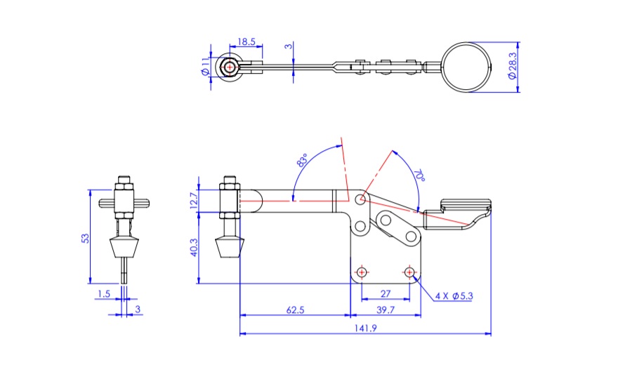 Toggle Clamp - Horizontal - Solid Arm (Straight Base) GH-22115 