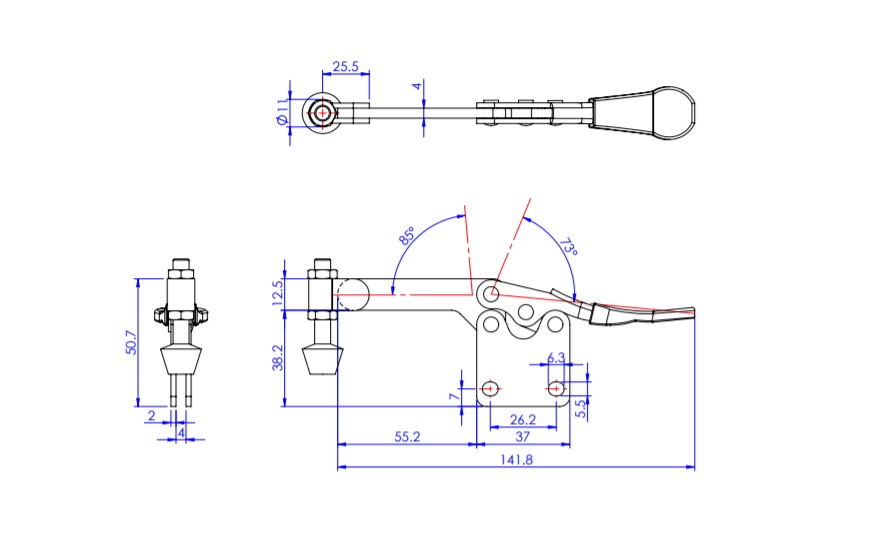 Toggle Clamp - Horizontal - Solid Arm (Straight Base) GH-201-BSI 