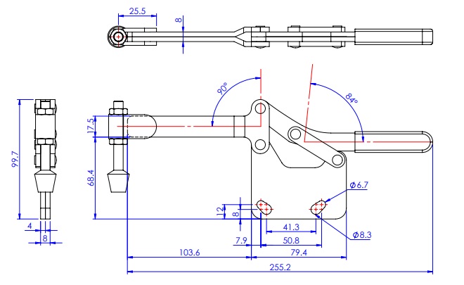 Toggle Clamp - Horizontal - Solid Arm (Straight Base) GH-22250 