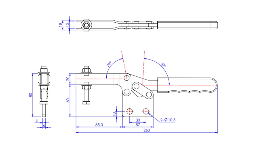 Toggle Clamp - Horizontal - Slit-Type Arm (Straight Base) GH-26382 
