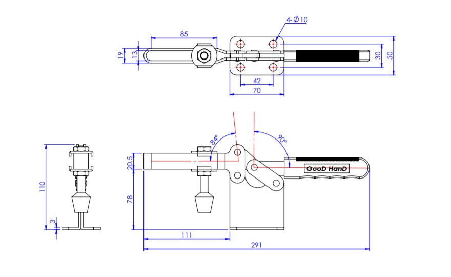 Toggle Clamp - Horizontal - U-Shaped Long Arm (High Base) GH-200-WLH 