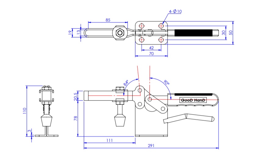 Toggle Clamp - Horizontal - U-Shaped Arm (Flange Base) GH-220-WLH 