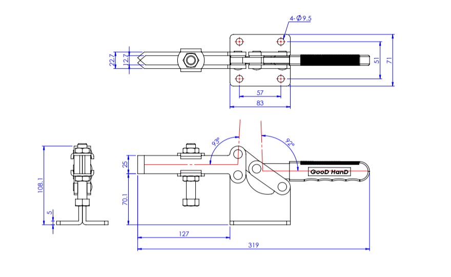 Toggle Clamp - Horizontal - U-Shaped Long Arm (High Base) GH-204-GBLH 