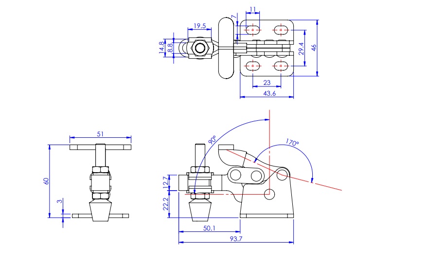 Toggle Clamp - Vertical-Handled - U-Shaped Arm (Flange Base) GH-13007 