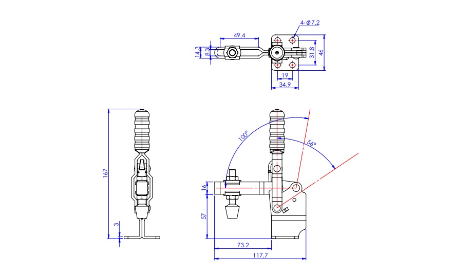 Toggle Clamp - Vertical-Handled - U-Shaped Arm (Flange Base) GH-12130-HB 