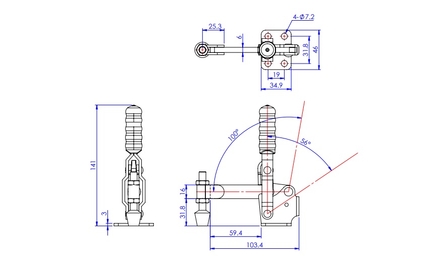 Toggle Clamp - Vertical-Handled - Solid Arm (Flange Base) GH-12140