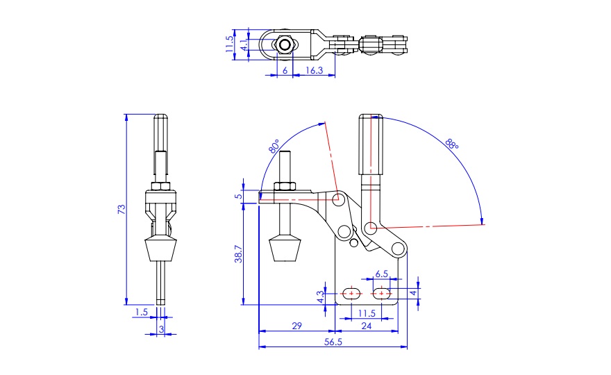 Toggle Clamp - Vertical Handle - Solid Arm (Straight Base) GH-14009 