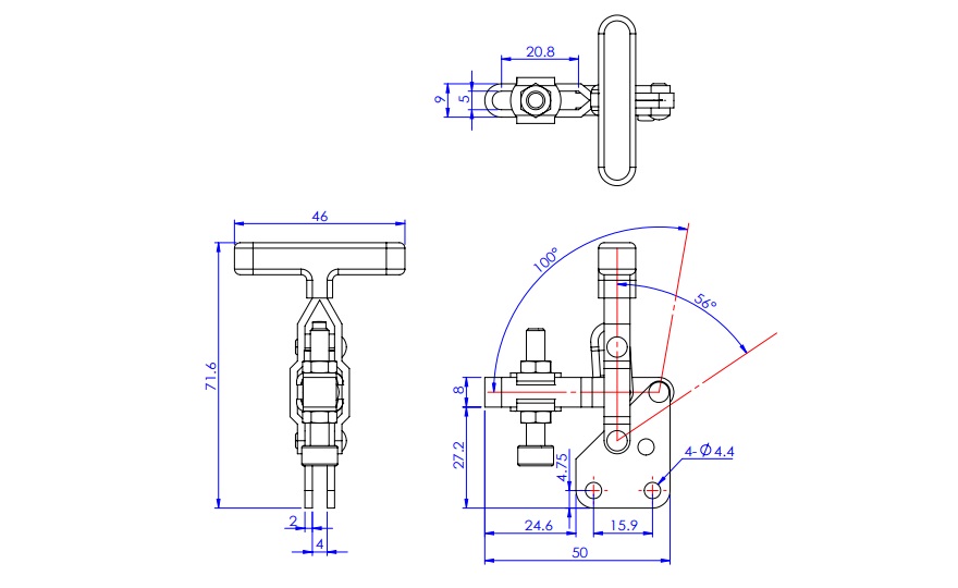 Toggle Clamp - Vertical Handle - U-Shaped Arm (Straight Base) T-Handle, GH-101-AIT 