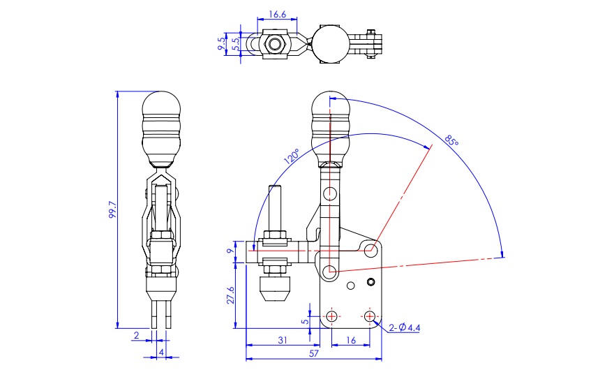 Toggle Clamp - Vertical Handle - U-Shaped Arm (Straight Base) GH-10751-B 