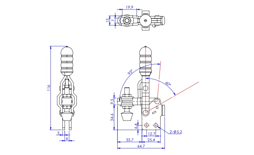Toggle Clamp - Vertical Handle - U-Shaped Arm (Straight Base) GH-12055-U 