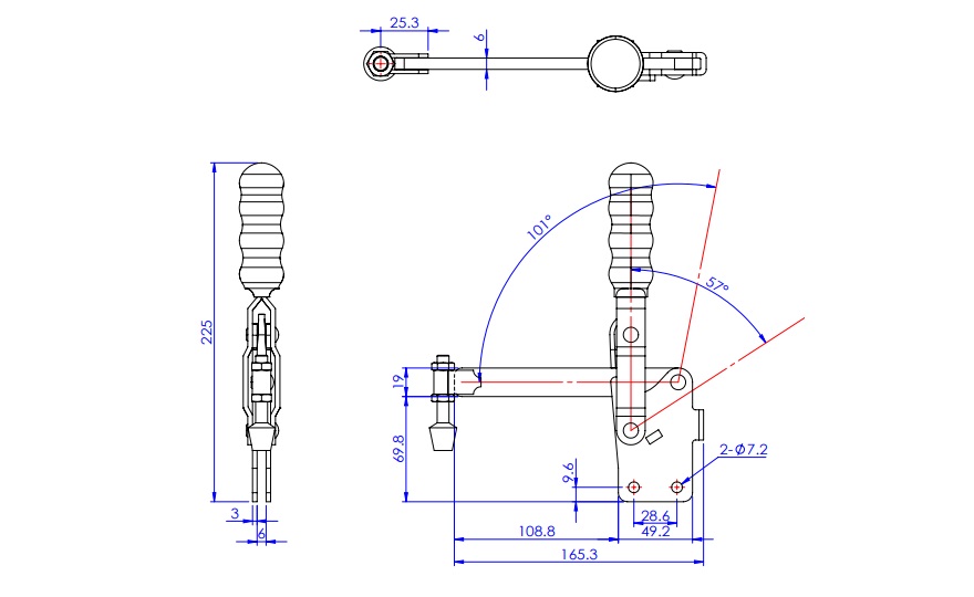 Solid Arm Toggle Clamp, Vertical Handle, with Straight Base, GH-12220 