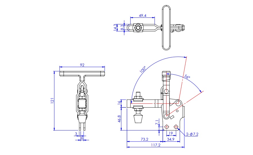 Toggle Clamp - Vertical Handle - U-Shaped Arm (Straight Base) T-Handle, GH-12136 