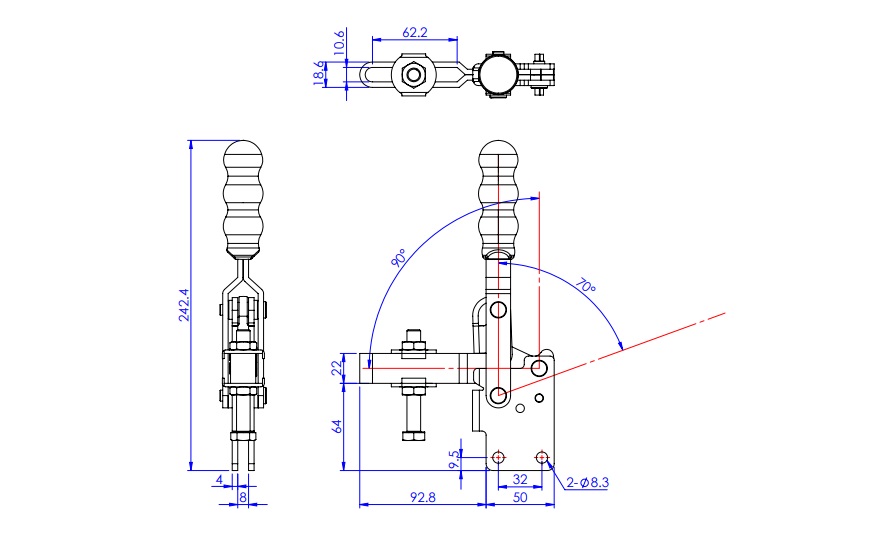 Toggle Clamp - Vertical Handle - U-Shaped Arm (Straight Base) GH-13501-B 