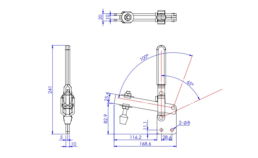 Toggle Clamp - Vertical Handle - Open Bar (Straight Base) GH-12310 