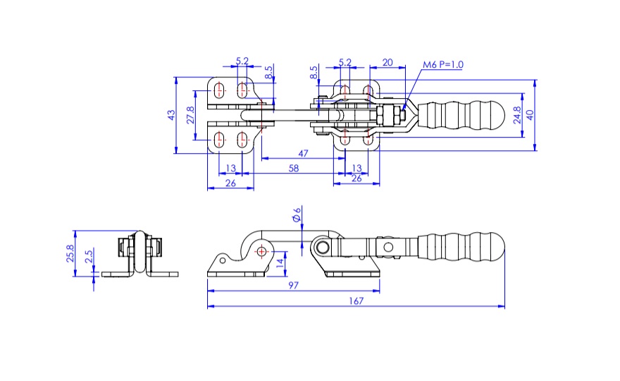 Toggle Clamp - Latch Type - Flanged Base, J-Shaped Hook, GH-40200 