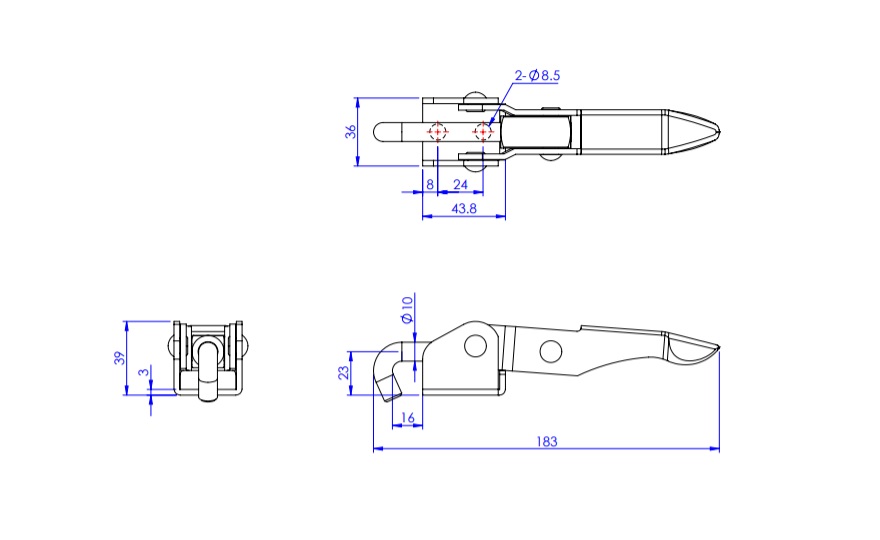 Toggle Clamp - Latch Type - Flanged Base, J-Shaped Hook, GH-43150