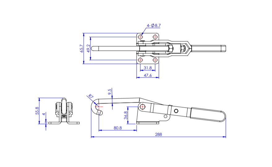 Toggle Clamp - Latch Type - Flanged Base, J-Shaped Hook, GH-40371