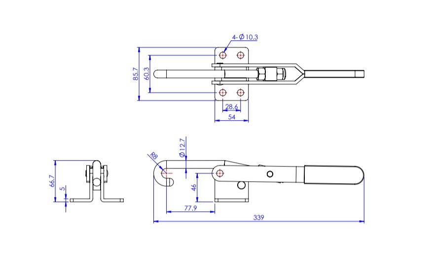 Latch Type Toggle Clamp, with Flanged Base / J-Hook, GH-43810