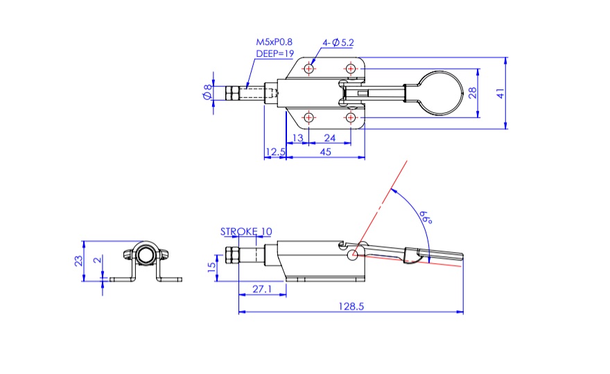 Toggle Clamp - Push-Pull - Flanged Base, Stroke 10 mm, Straight Handle, GH-36070