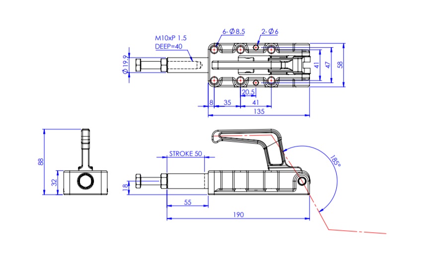 Toggle Clamp - Push-Pull - Flanged Base, Stroke 50 mm, Straight Handle, GH-31200