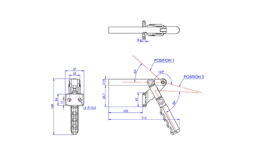 Weldable Toggle Clamp with Side Mount Flanged Base, GH-75027-SM 