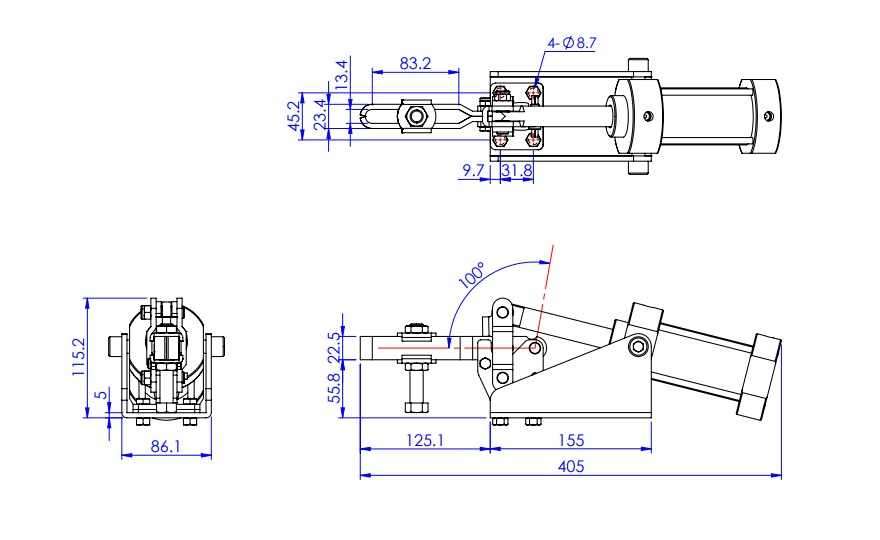 Weldable Vertical Pneumatic Clamp, GH-10247-A 