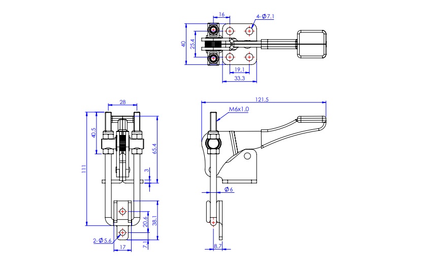 Toggle Clamp - Pull Action Type - Flanged Base, U-Shaped Hook GH-40334/GH-40334-SS 