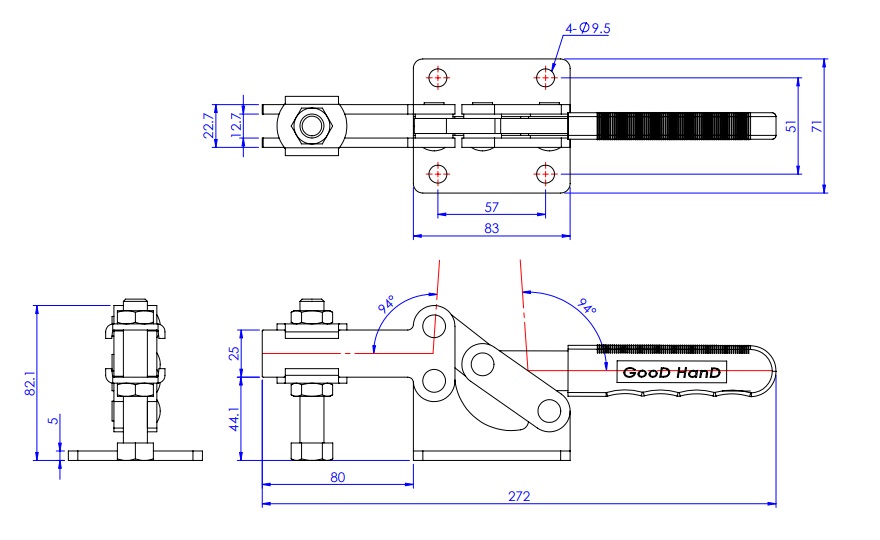 Toggle Clamp - Horizontal - Slotted Arm (Flanged Base) GH-204-GB 