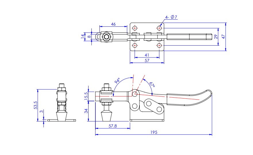 Toggle Clamp - Horizontal - U-Shaped Arm (Flanged Base) GH-203-F/GH-203-FSS 