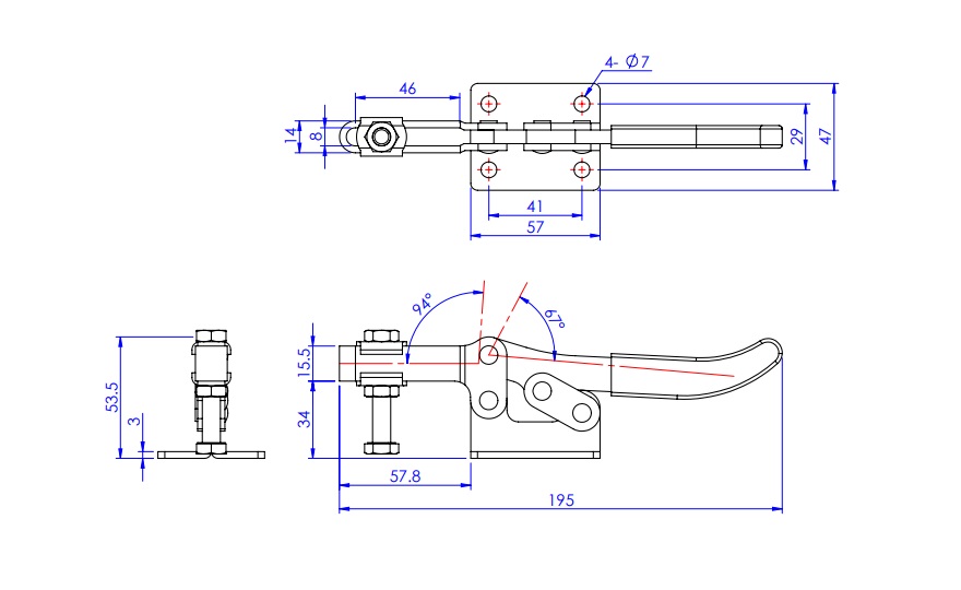 Toggle Clamp - Horizontal - U-Shaped Arm (Flanged Base) GH-203-F/GH-203-FSS 