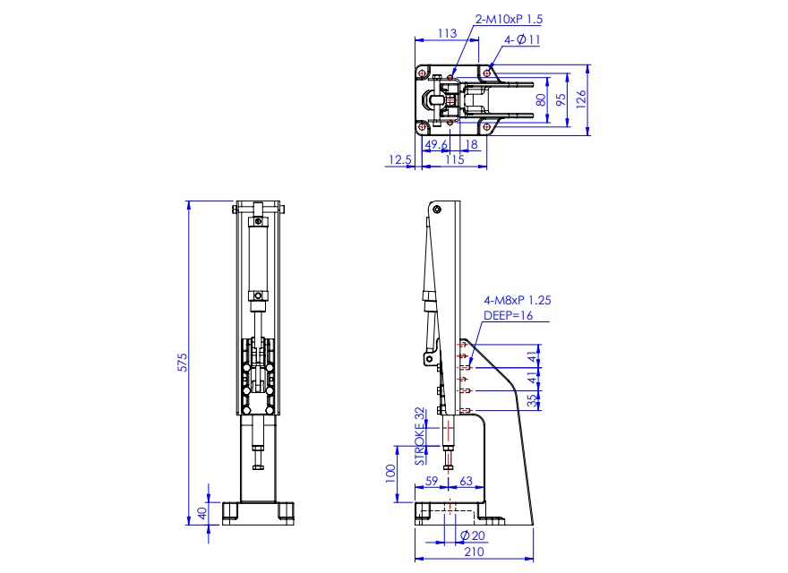 Pneumatic Clamp with Straight Base, GH-31200PR-A 