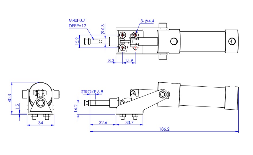 Pneumatic Clamp with Flanged Base, GH-36301-A 