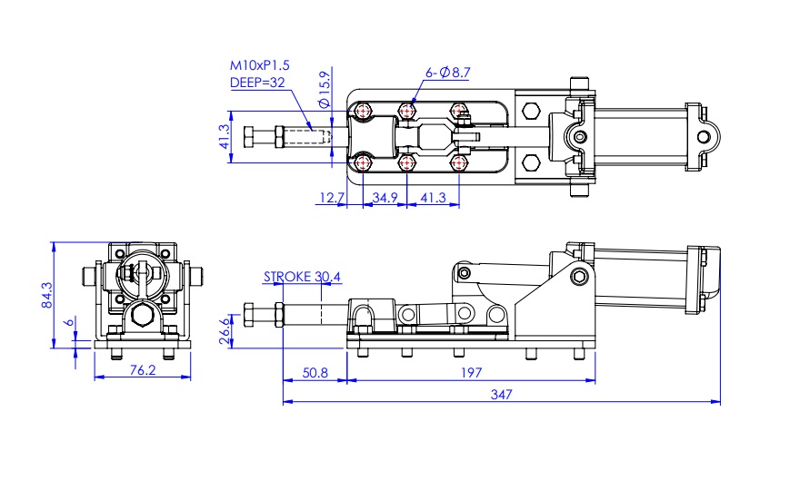 Pneumatic Clamp with Flanged Base, GH-36330-A 