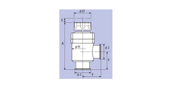 Dimensional drawing of high vacuum angle valve (manual type)