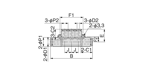 Dimensional drawing of SUS303 specification reducing triple