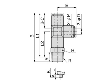 Dimensional drawing of SUS304-TB (Metric thread type)