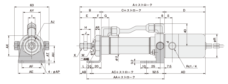 General type, slim cylinder, DA/DV/SA series, drawing 2