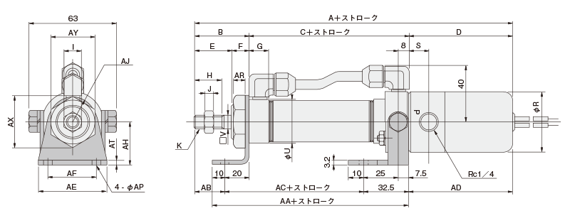 General type, slim cylinder, DA/DV/SA series, drawing 7