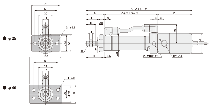 General type, slim cylinder, DA/DV/SA series, drawing 8