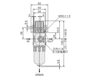 Dimensional drawing of FR150, FR151, FR152 unit: mm