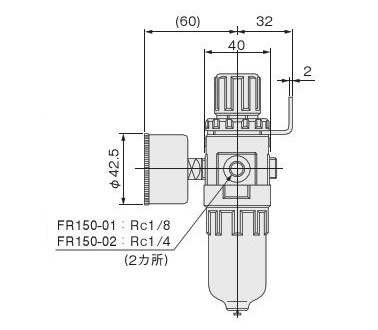 Dimensional drawing of FR150, FR151, FR152 unit: mm