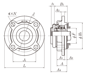 Cast iron round flange with alignment groove mounting dimensional drawing
