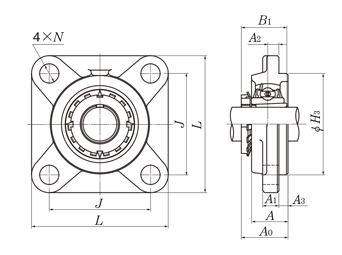 Cast iron square flange with alignment groove drawing UKFS type